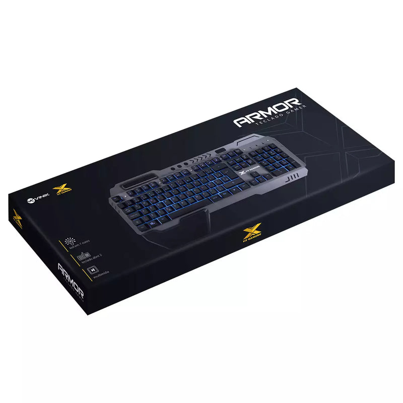 TECLADO GAMER ARMOR ABNT2 MULTIMIDIA LED 7 CORES 1.8 METROS USB - GT500