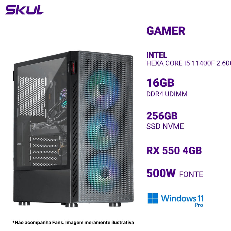 COMPUTADOR GAMER 5000 CORE I5 11400F 2.60GHZ MEM 16GB DDR4 SSD 256GB NVME RX 550 4GB FONTE 500W 80 PLUS WINDOWS 11 PRO