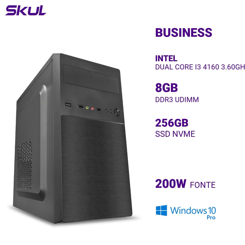 COMPUTADOR BUSINESS B300 DUAL CORE I3 4160 3.60GHZ MEM 8GB DDR3 SSD 256GB NVME FONTE 200W WINDOWS 10 PRO