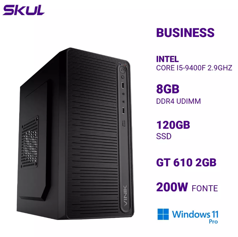 COMPUTADOR BUSINESS B500 - CORE I5-9400F 2.9Ghz MEM 8Gb DDR4 SSD120GB GT 610 2Gb FONTE 200W - WINDOWS 11 Pro